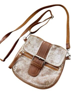 Tano Metallic Brown/silver  Crossbody with Buckle and Zip Detail like new
